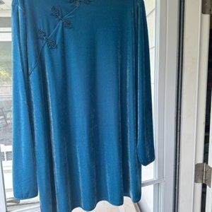 Soft Surroundings Blue Velvet Mandarin Collar Top Size 2X